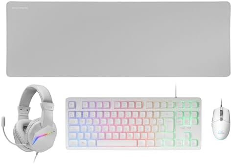 Mars Gaming MCP-RGB3, Pack Gaming Teclado Fixed RGB + Ratón Gaming RGB Flow 3200 dpi + Auriculares Over-Ear RGB + Alfombrilla XXL, Blanco, Idioma Portugués