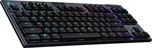 Logitech G915 LIGHTSPEED TKL Teclado Gaming Mecánico Inalámbrico con teclas GL-Táctil de bajo perfil, LIGHTSYNC RGB, Diseño ultradelgado, 40+ Horas duración de Batería, Disposición QWERTY US - Negro