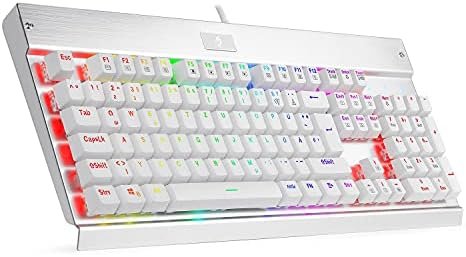 Redragon Gaming Mechanical Keyboard KG010P-WN-DE Gaming Keyboard: KG010P-WN-DE, Pro White, RGB Backlight, 104 Keys, Non-Replaceable Dust-Proof *Brown switches, DE Version