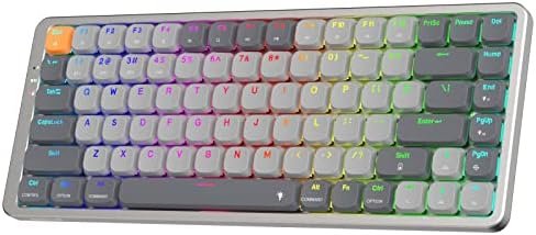 Redragon K652 Teclado RGB inalámbrico al 75%, Bluetooth/2,4 GHz/con cable, 84 teclas, teclado para juegos con placa superior de aluminio, sistema Win/Mac compatible e interruptor rojo de perfil bajo