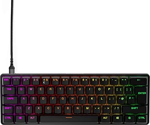 SteelSeries Apex Pro Mini teclado gaming HyperMagnetic – El teclado más rápido del mundo – Accionamiento ajustable – Factor forma compacto 60 % – RGB – Teclas PBT – USB-C – Teclado inglesa (QWERTY)