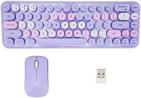 ASHATA Cute Retro Keyboard Mouse Combo, 2.4G Wireless 68 Round Keycaps 3 dpi Keyboard and Mouse, Keyboard and Mouse Set para Family Office Gaming (Tema Morado)