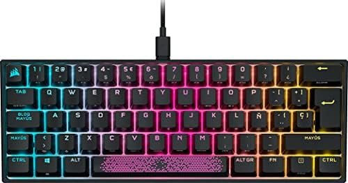 Corsair K65 RGB MINI 60% Teclado Mecánico con Cable para Juegos - Interruptores CHERRY MX ROJO - Teclados PBT Double-Shot - Compatible con iCUE - QWERTY ES - PC, Mac, Xbox - Negro