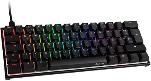 Ducky Mecha Mini Teclado USB, Teclado Mecanico Gaming con Cherry MX Blue Switches, Teclado RGB Diseño Alemán, Teclado Iluminado con Cable Extraíble, Teclado 60 Mecanico