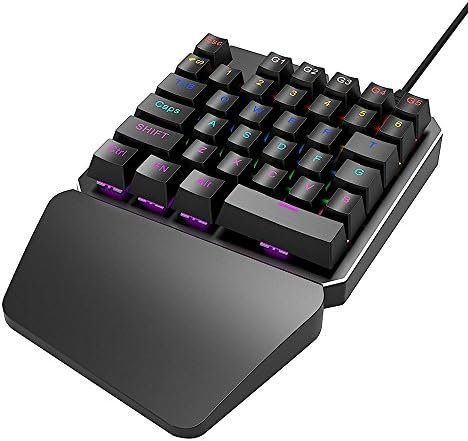 FELiCON Teclado Mecánico de Mano Única para Juegos 35 Teclas RS-7 USB con Cable Colorido Arco Iris LED Retroiluminación Anti-Ghosting Juego Teclado con Reposamuñecas para PC Ordenador Azul Interruptor