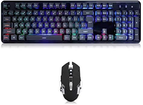 Gaming Keyboard Mouse Combo Wired Led Backlit Gamer Keyboard + 1600DPI Adjust 6 Buttons Mouse Sets, Mecánico, Compatible con PC Laptop