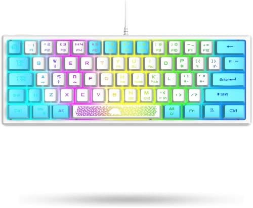 LexonElec K61 pro 60% Blanco y azul colorido Mini Teclado Gaming Pequeño Mecanico Sentir Compact Cute Retro QWERTY RGB LED Iluminar Ergonómico Accesorios Para gaming Office PC Laptop PS4 Mac MInicraft