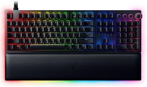 Razer Huntsman V2 Analog - Teclado Premium para juegos con interruptores ópticos analógicos (reposamuñecas, control giratorio digital, 4 teclas multimedia, Chroma RGB) Teclado Español - Negro