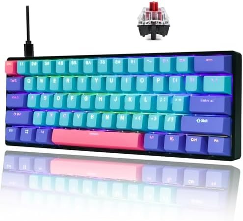 SOLIDEE Teclado mecánico para Juegos 60% con Cable,retroiluminado RGB,Anti ghosting NKRO,Teclas Macro programables,61 Teclas Teclado Intercambiable en Caliente(Gateron Optical Red,61 Joker)