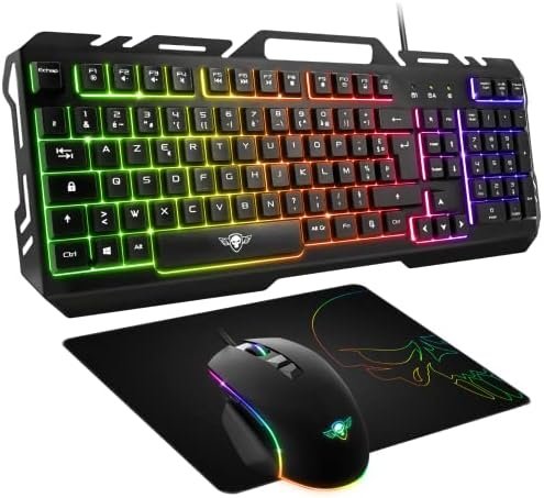 SPIRIT OF GAMER Pro-MK5 - Pack Gaming 3 en 1 - Teclado Gamer RGB Anti-Ghosting - Ratón Gamer 7 botones RGB 3200 DPI - Alfombrilla antideslizante - Compatible con PC/Playstation/Xbox