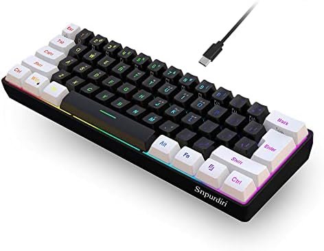 Snpurdiri Teclado para juegos 60% con cable, pequeño teclado RGB retroiluminado para juegos, mini teclado impermeable ultra compacto para PC, computadora, jugador, blanco y negro