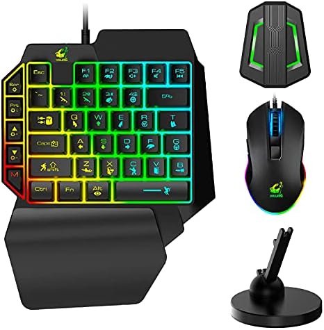 Teclado para juegos con una sola mano con cable+Mouse RGB para juegos+Mouse Bungee Antideslizante 360 ° Girar el soporte del cable del mouse Fijador+Convertidor retroiluminado para Switch/Xbox/PS4/PC