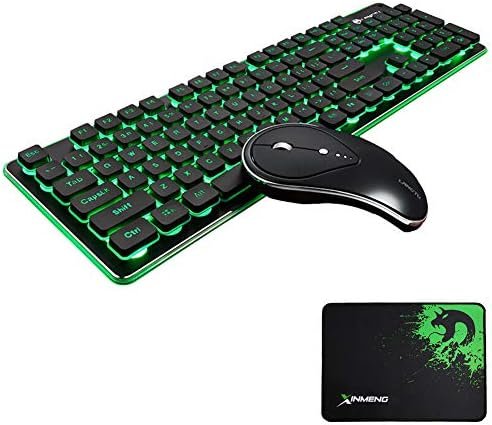 UrChoiceLtd Combo de Teclado y ratón inalámbricos Recargables Resistente al Agua 2.4GHz Verde/Azul con retroiluminación y ratón inalámbrico sin Sonido con Receptor USB Nano para portátil PC (Negro)