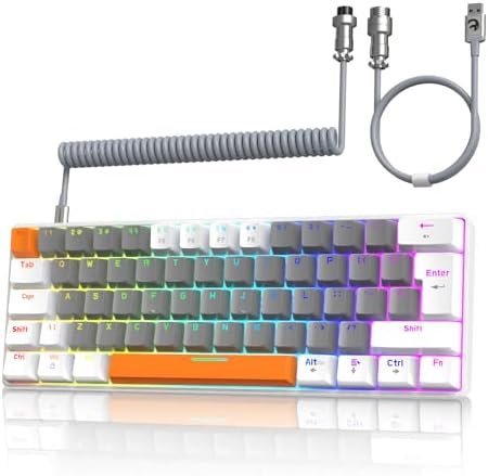 ZIYOU LANG T60 Teclado para Juegos 60% con Cable USB C en Espiral, QWERTY Mini 62 Teclas Anti-ghosting Arco Iris Retroiluminado Teclado Mecánico, Linear Rojo Switch para Mac/Win - GrisClaro